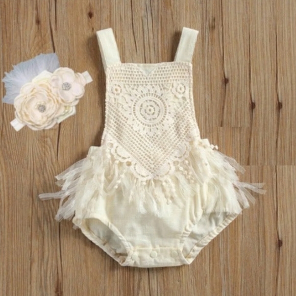 Bohemian Cream Lace Jumpsuit Dress Romper Sunsuit - Picture 2 of 5